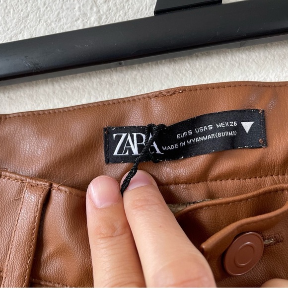 Zara camel brown vegan leather high waisted pants - Picture 6 of 10